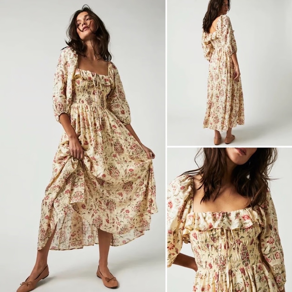 Free People Oasis Floral Dress - Cream and Pink